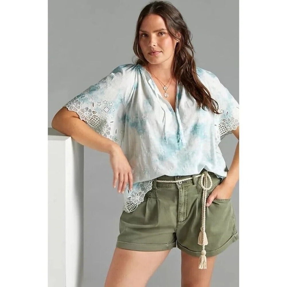 ✨2/$20 By Anthropologie Olivia Tye Dye Embroidered Crochet Lace Top XS Anthro - Picture 3 of 13